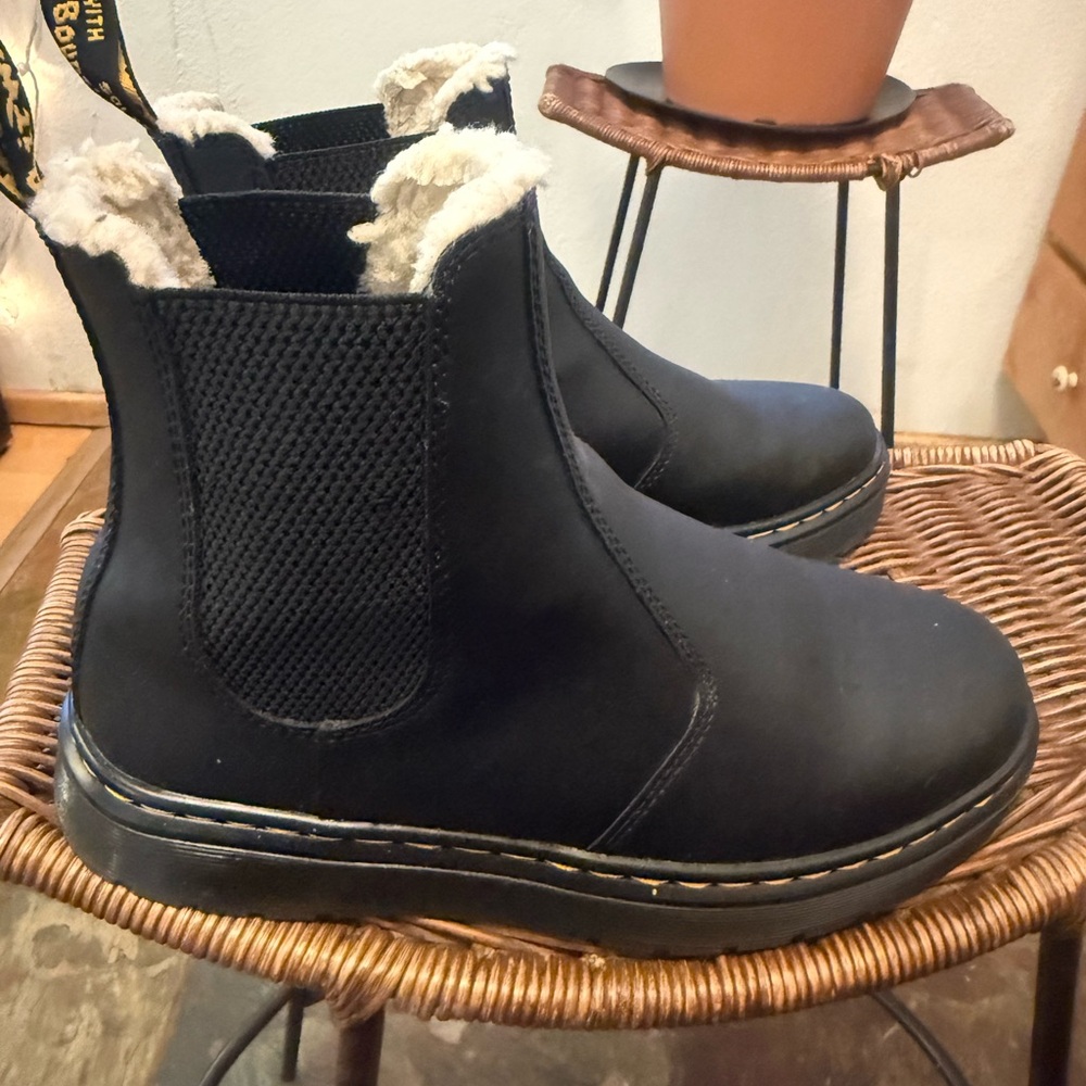 Dr. Martens Black Chelsea Shearling-Lined Combat Boots